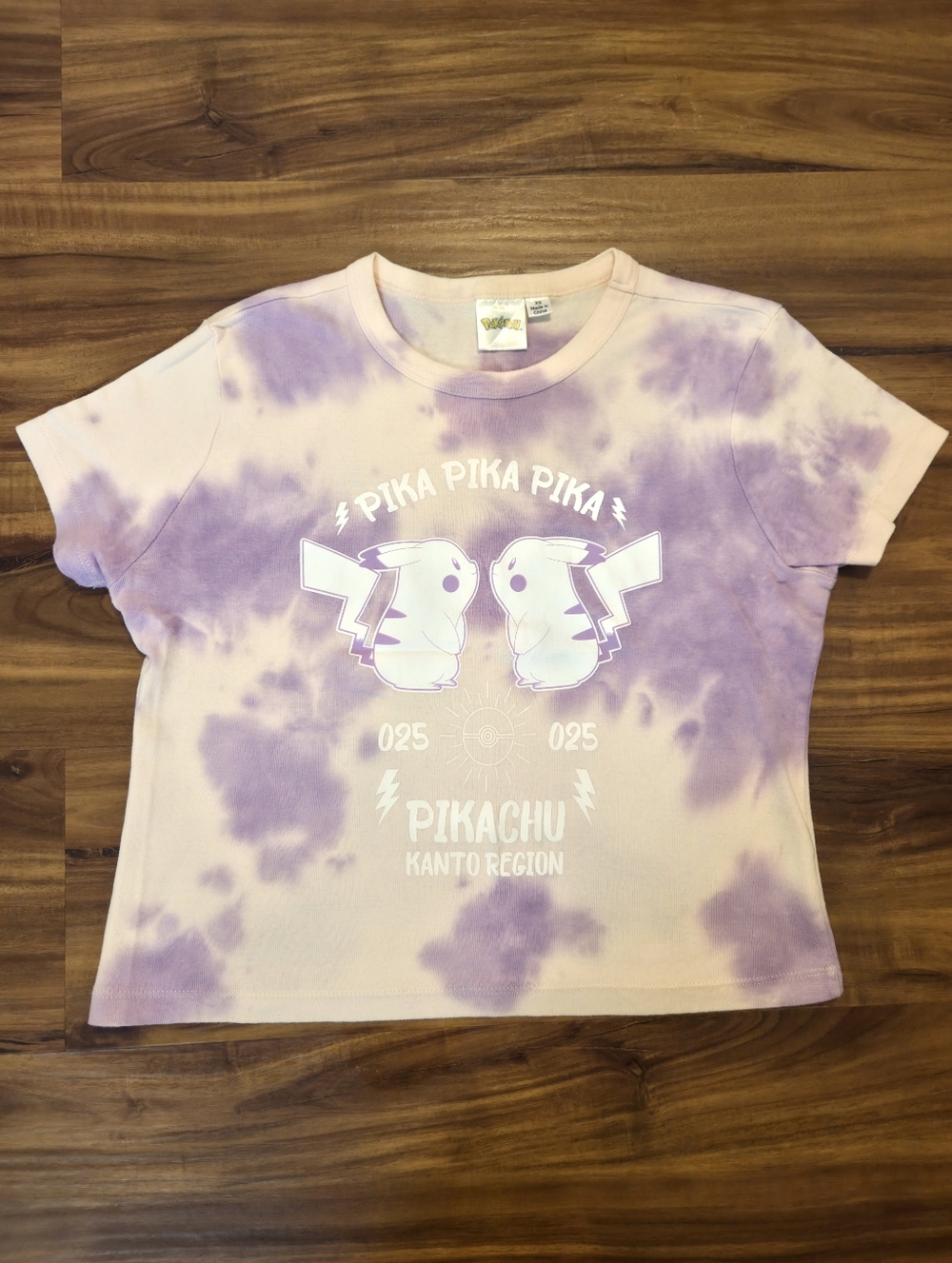 Pokemon Pastel Pink & Purple Tie Dye Pikachu Cropped T-Shirt Size Xsmall
